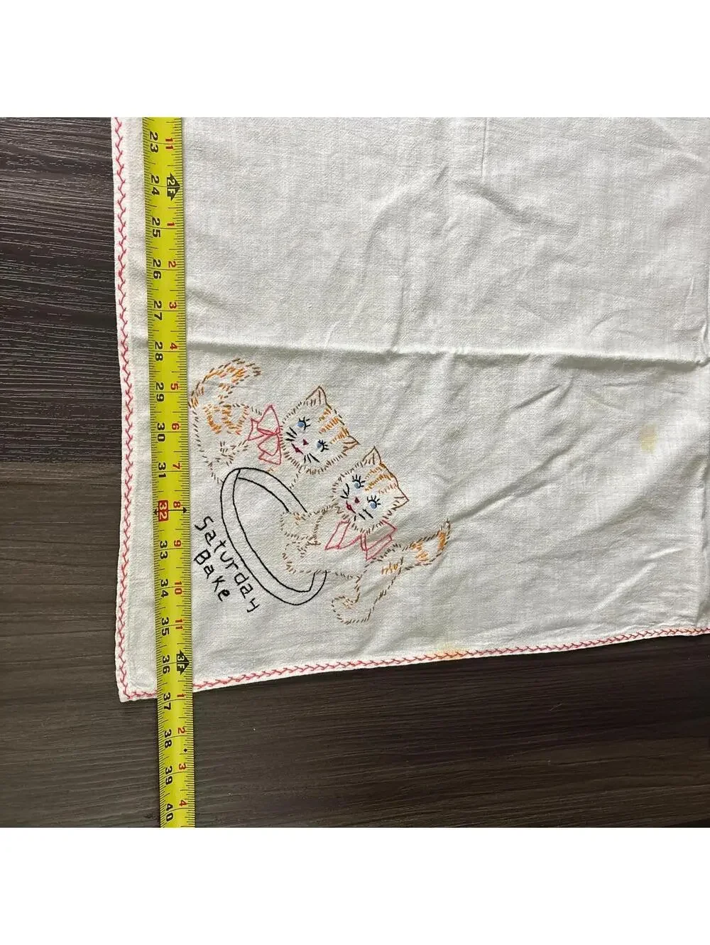 Hand Embroidery Cats Saturday Bake Day Vintage Tea Towel Decorative Dish Towel